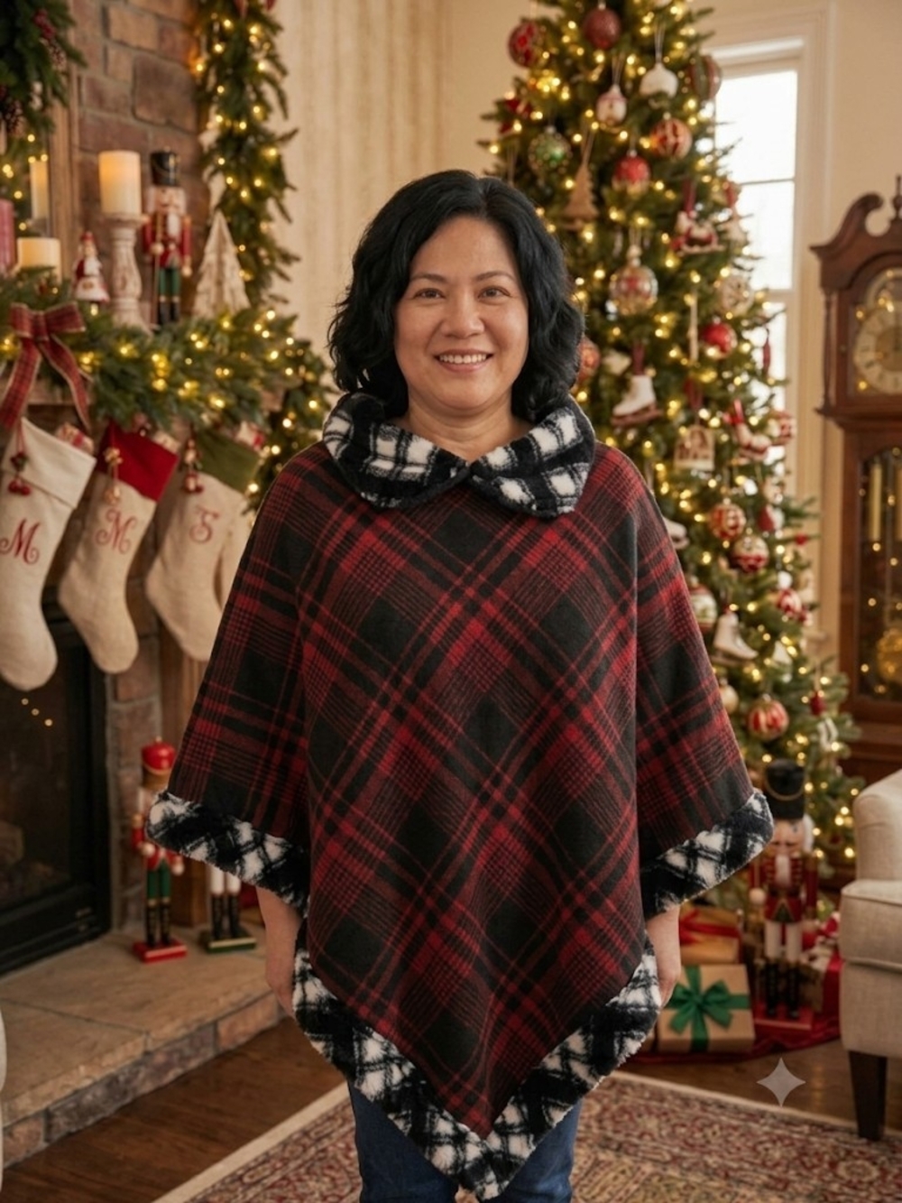 Arianna Buffalo Plaid Cape Poncho Wrap